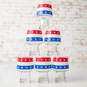 Set of 6 Vintage DQ Dairy Queen Icecream Drink Americana Stars & Stripes Glasses